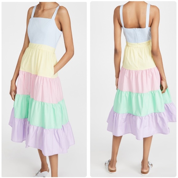 English Factory Colorblock Rainbow Tiered Midi Dress Size‎ XS - Picture 1 of 11